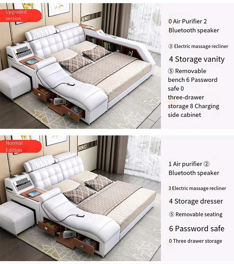 SmartKing™ Modern Luxury Leather Bed | Intelligent Platform Storage Bed with Dual Lifting System