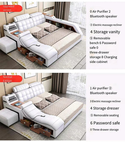 SmartKing™ Modern Luxury Leather Bed | Intelligent Platform Storage Bed with Dual Lifting System