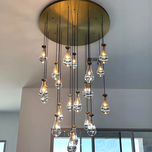 Golden Droplet | Luxury Crystal Glass & Copper Chandelier for Living Room or Bar