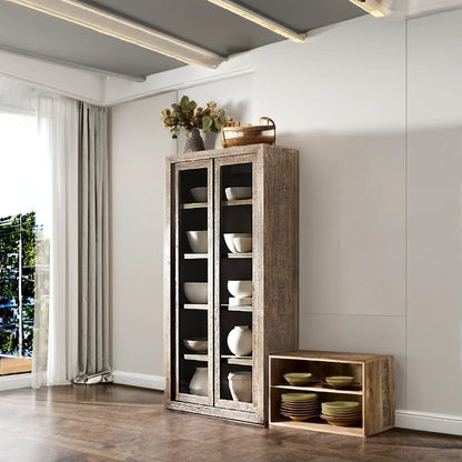 Regal Vintage | Solid Wood Glass Display Cabinet – Modern Luxury Storage for Dining & Living Spaces"