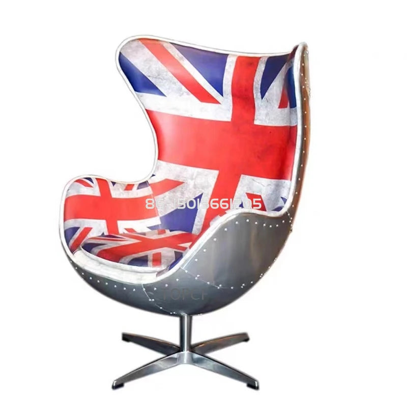 Swivel Cowhide Leather Aviation Lounge Chair – Retro Egg Chair with Fiberglass Stand - Multi colors