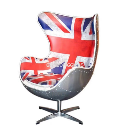 Swivel Cowhide Leather Aviation Lounge Chair – Retro Egg Chair with Fiberglass Stand - Multi colors