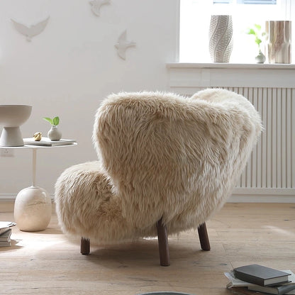 Italian Luxury Sheepskin Wingback Lounge Chair – Minimalist Villa Designer Quiet Chai