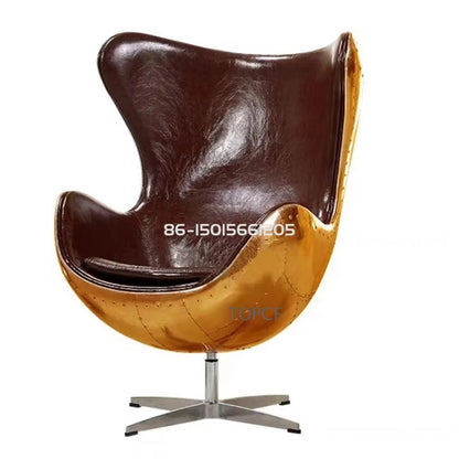 Swivel Cowhide Leather Aviation Lounge Chair – Retro Egg Chair with Fiberglass Stand - Multi colors