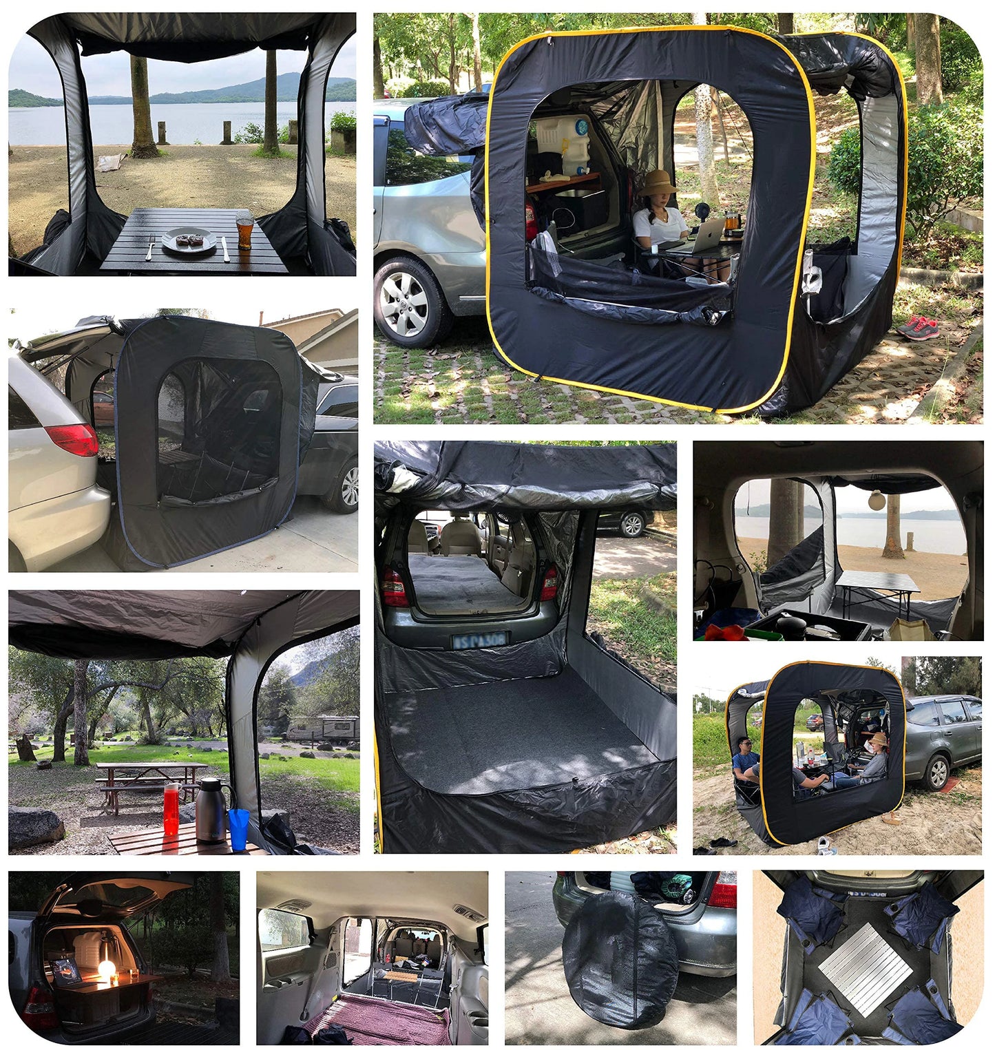Black Water Proof Anti-Uv Cube Pop-Up Cabin Car Rear Tent Car Tail Tent Pop up Suv Car Tailgate Tent