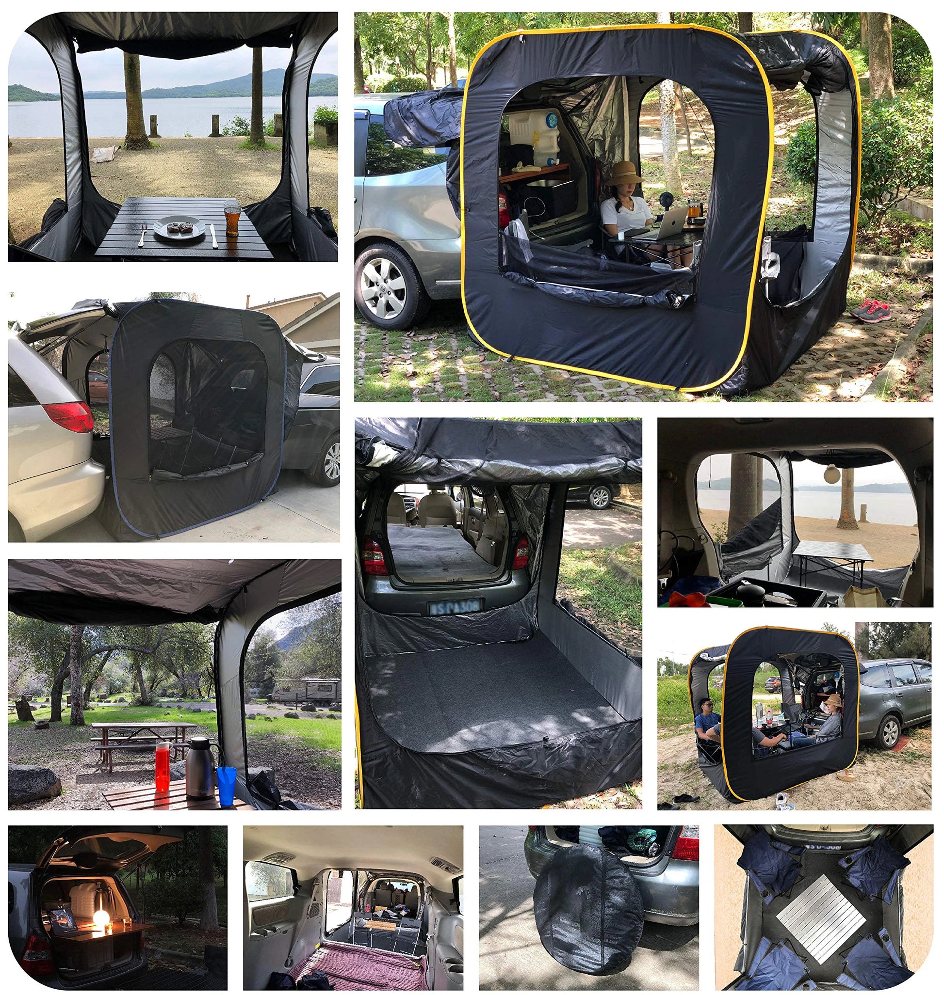 Black Water Proof Anti-Uv Cube Pop-Up Cabin Car Rear Tent Car Tail Tent Pop up Suv Car Tailgate Tent