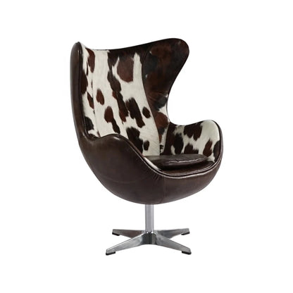 Swivel Cowhide Leather Aviation Lounge Chair – Retro Egg Chair with Fiberglass Stand - Multi colors