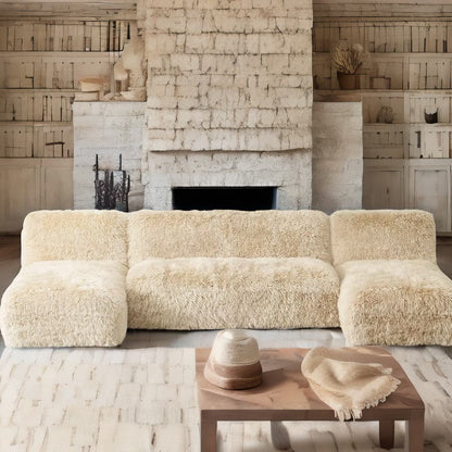 Luxury U-Chaise Sheepskin Sofa – Modern Sectional Wrapped in Long-Haired Elegance