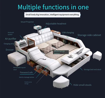 SmartKing™ Modern Luxury Leather Bed | Intelligent Platform Storage Bed with Dual Lifting System
