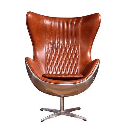 Swivel Cowhide Leather Aviation Lounge Chair – Retro Egg Chair with Fiberglass Stand - Multi colors