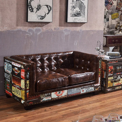 The Heritage Lounge | Vintage Chesterfield Sectional Sofa in Leather & Wood - chocolate -brown