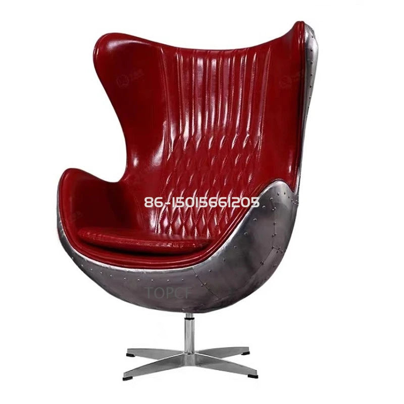 Swivel Cowhide Leather Aviation Lounge Chair – Retro Egg Chair with Fiberglass Stand - Multi colors