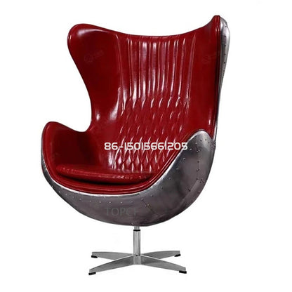 Swivel Cowhide Leather Aviation Lounge Chair – Retro Egg Chair with Fiberglass Stand - Multi colors
