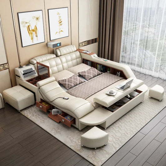 SmartKing™ Modern Luxury Leather Bed | Intelligent Platform Storage Bed with Dual Lifting System