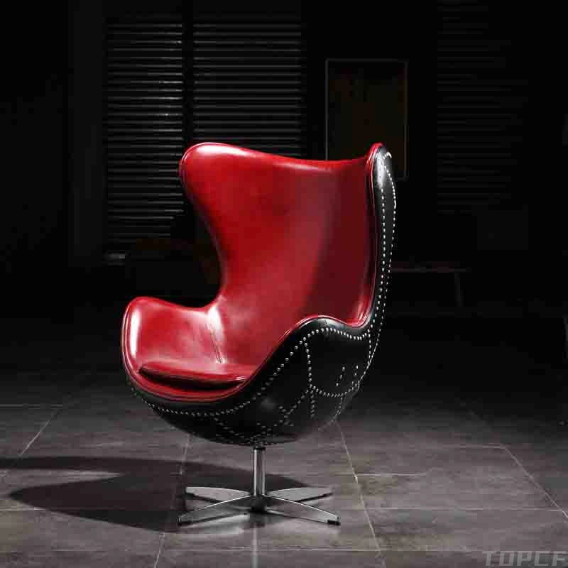 Swivel Cowhide Leather Aviation Lounge Chair – Retro Egg Chair with Fiberglass Stand - Multi colors