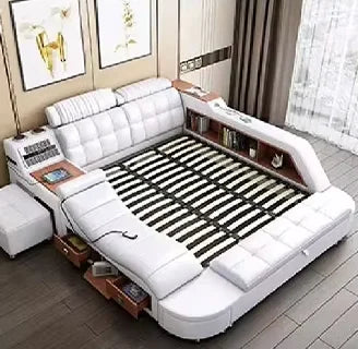 SmartKing™ Modern Luxury Leather Bed | Intelligent Platform Storage Bed with Dual Lifting System