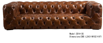 Heritage Luxe | Retro Chesterfield 3-Seater Sofa in Top Grain Leather with Aviation Elegance