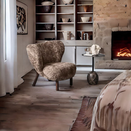 Italian Luxury  Faux fur Wool Sheepskin Accent Lounge Chair – Modern Elegance
