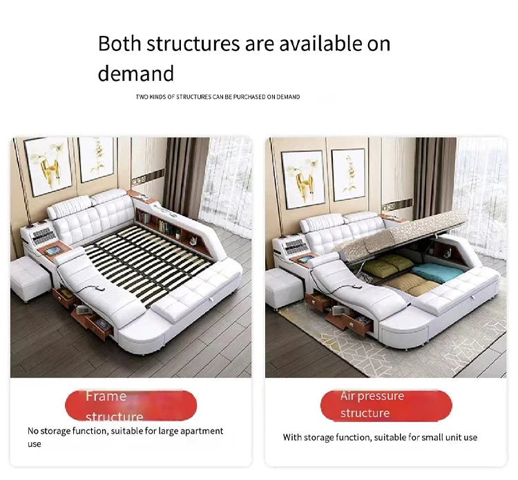 SmartKing™ Modern Luxury Leather Bed | Intelligent Platform Storage Bed with Dual Lifting System