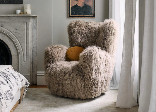 Nordic Luxe | Modern Mongolian Sheepskin Armchair & Ottoman – Ultra-Soft Lounge Comfort"