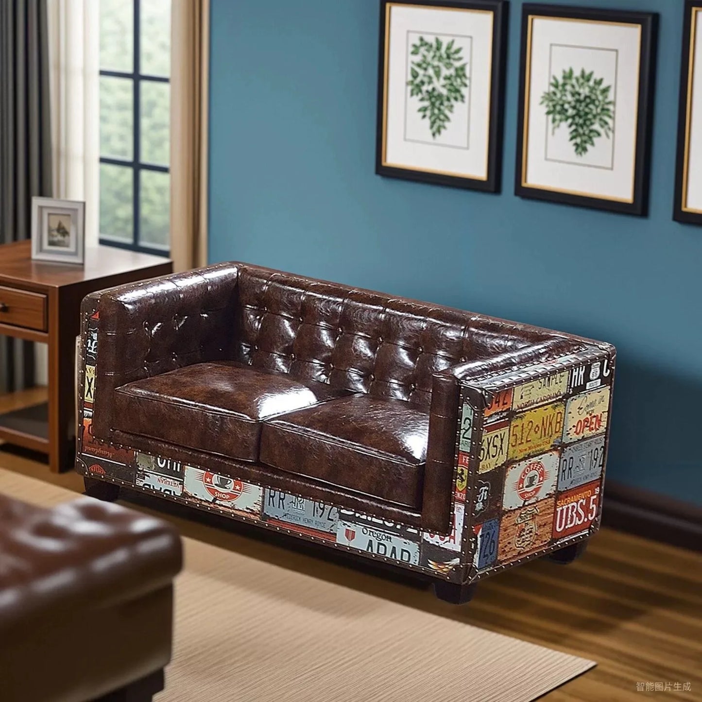 The Heritage Lounge | Vintage Chesterfield Sectional Sofa in Leather & Wood - chocolate -brown