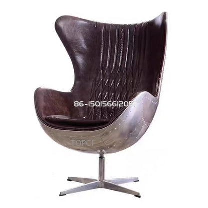 Swivel Cowhide Leather Aviation Lounge Chair – Retro Egg Chair with Fiberglass Stand - Multi colors