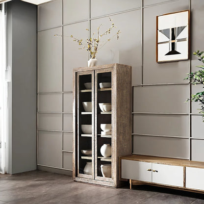Regal Vintage | Solid Wood Glass Display Cabinet – Modern Luxury Storage for Dining & Living Spaces"
