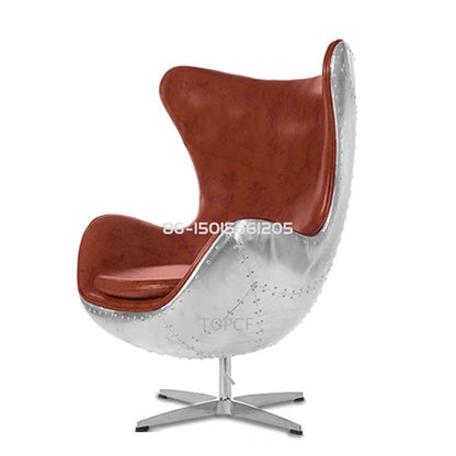 Swivel Cowhide Leather Aviation Lounge Chair – Retro Egg Chair with Fiberglass Stand - Multi colors