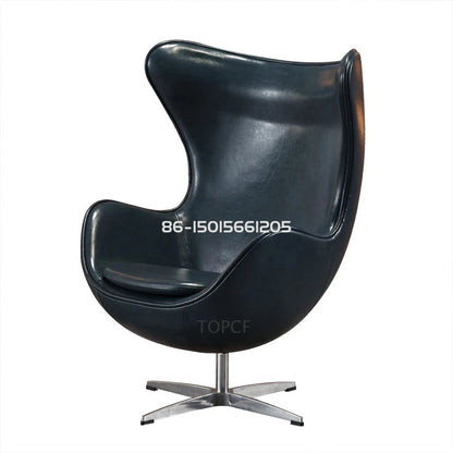 Swivel Cowhide Leather Aviation Lounge Chair – Retro Egg Chair with Fiberglass Stand - Multi colors