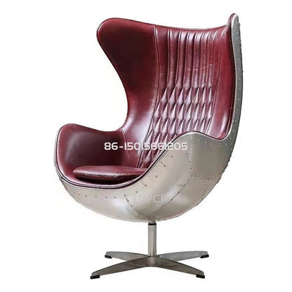Swivel Cowhide Leather Aviation Lounge Chair – Retro Egg Chair with Fiberglass Stand - Multi colors
