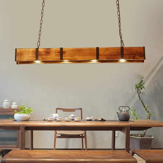 Rustic Ember | 4-Light Solid Wood Kitchen Island Pendant – Vintage Industrial Elegance