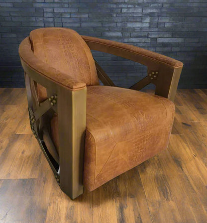 Aviator Retro Industrial Leather Chair – Vintage Loft-Style Accent Chair for Living Room & Office