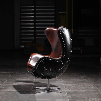 Swivel Cowhide Leather Aviation Lounge Chair – Retro Egg Chair with Fiberglass Stand - Multi colors