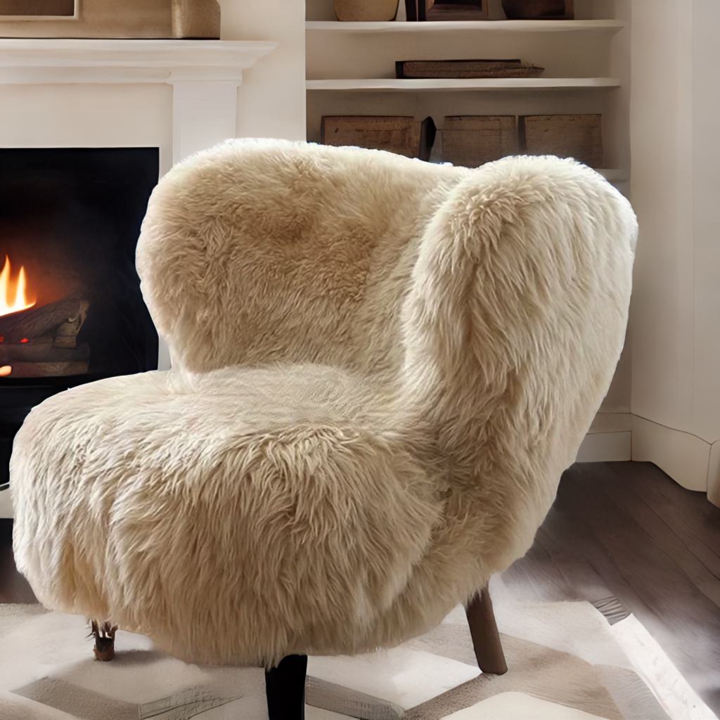 Italian Luxury Sheepskin Wingback Lounge Chair – Minimalist Villa Designer Quiet Chai
