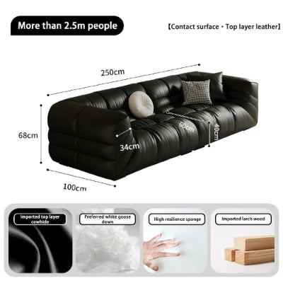 Italian Luxe | Minimalist Black Leather Sofa – Modern Elegance for Living Spaces