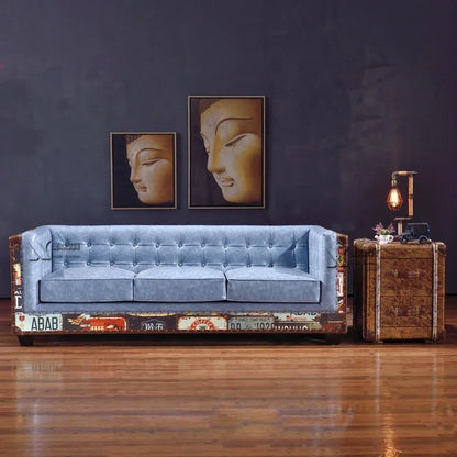 The Heritage Lounge | Vintage Chesterfield Sectional Sofa in Leather & Wood