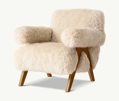 Nordic Luxe | Long-Haired Sheepskin Accent Chair – Modern Fabric Leisure Sofa for Elegant Living"
