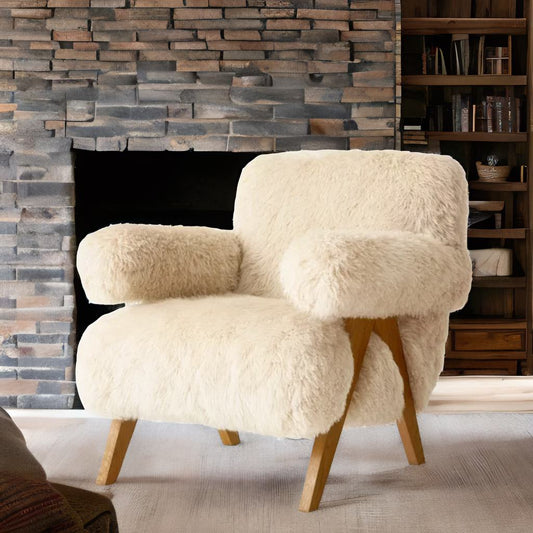 Nordic Luxe | Long-Haired Sheepskin Accent Chair – Modern Fabric Leisure Sofa for Elegant Living"