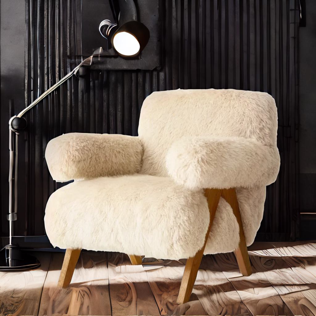 Nordic Luxe | Long-Haired Sheepskin Accent Chair – Modern Fabric Leisure Sofa for Elegant Living"