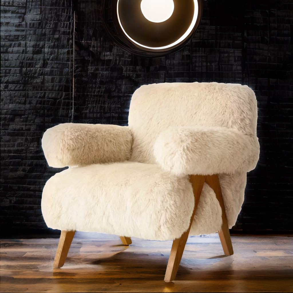 Nordic Luxe | Long-Haired Sheepskin Accent Chair – Modern Fabric Leisure Sofa for Elegant Living"