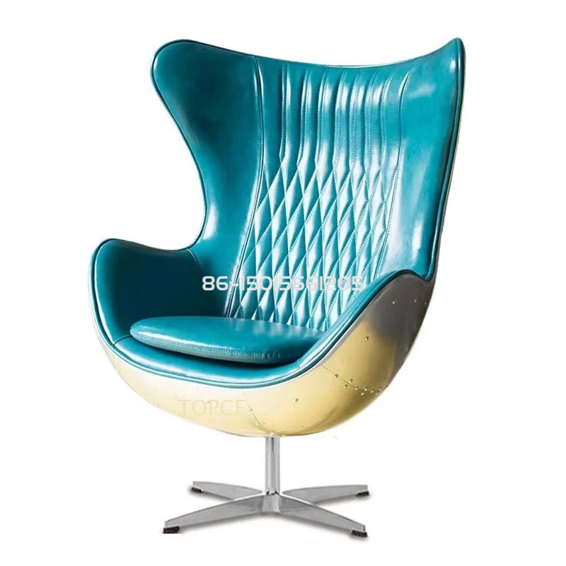 Swivel Cowhide Leather Aviation Lounge Chair – Retro Egg Chair with Fiberglass Stand - Multi colors