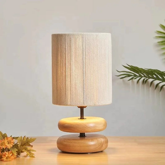 ZenGlow | Japanese Solid Wood Bedside Table Lamp – Warm Light for Modern Living
