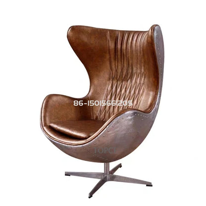 Swivel Cowhide Leather Aviation Lounge Chair – Retro Egg Chair with Fiberglass Stand - Multi colors