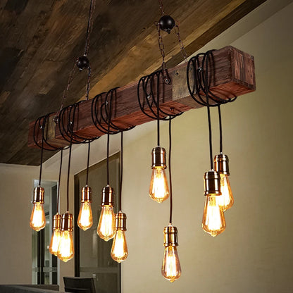 Ironwood Grandeur | Industrial Vintage Chandelier – Rustic Iron & Wood Pendant Light"