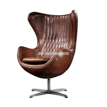 Swivel Cowhide Leather Aviation Lounge Chair – Retro Egg Chair with Fiberglass Stand - Multi colors