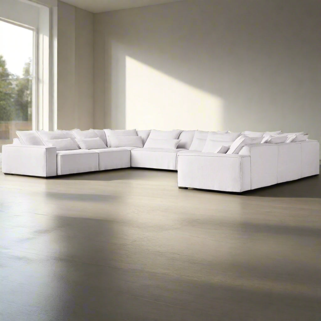 Opulent Cloud | Modern White U-Shape Leather Sectional Sofa – Luxury Modular Comfort