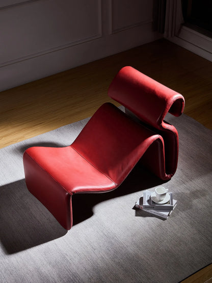 Red Full Genuine Leather Sofa Chair Modern Design Chaise Lounge Single Leisure Chair