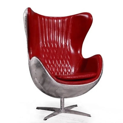 Swivel Cowhide Leather Aviation Lounge Chair – Retro Egg Chair with Fiberglass Stand - Multi colors