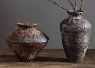 Rustic Zen | Handcrafted Coarse Ceramic Retro Vase – Timeless Earthenware Accent for Elegant Décor"