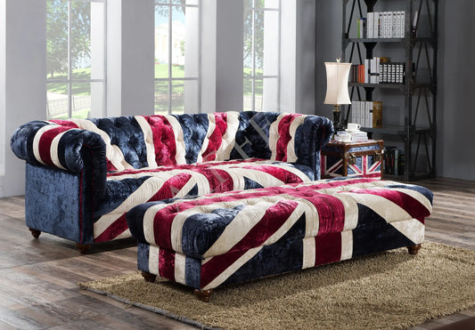 Majestic Britannia | Union Jack Velvet Chesterfield Sofa – Timeless British Elegance